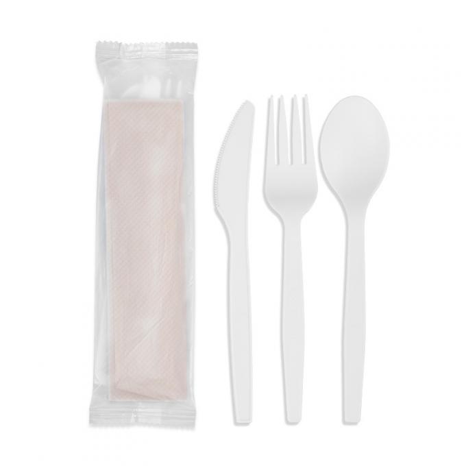 डिस्पोजेबल चाकू कांटा और चम्मच सेट इश्यू पीएलए पैकेज्ड टेकअवे डिग्रेडेबल सीप्लेए कटलरी के साथ 0