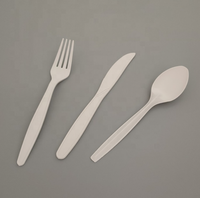 डिस्पोजेबल चाकू कांटा और चम्मच सेट इश्यू पीएलए पैकेज्ड टेकअवे डिग्रेडेबल सीप्लेए कटलरी के साथ 6