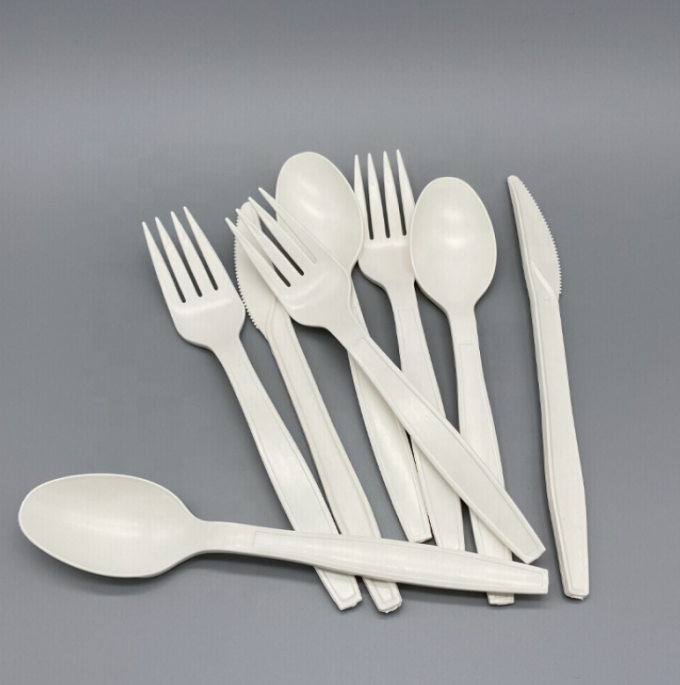 डिस्पोजेबल चाकू कांटा और चम्मच सेट इश्यू पीएलए पैकेज्ड टेकअवे डिग्रेडेबल सीप्लेए कटलरी के साथ 7
