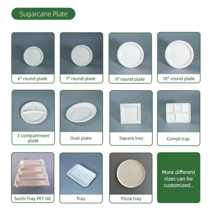 PFAS FREE 6 7 9 10inch Disposable Party Tableware 100% Compostable Disposable Sugarcane Tableware Bagasse Round Plates 9