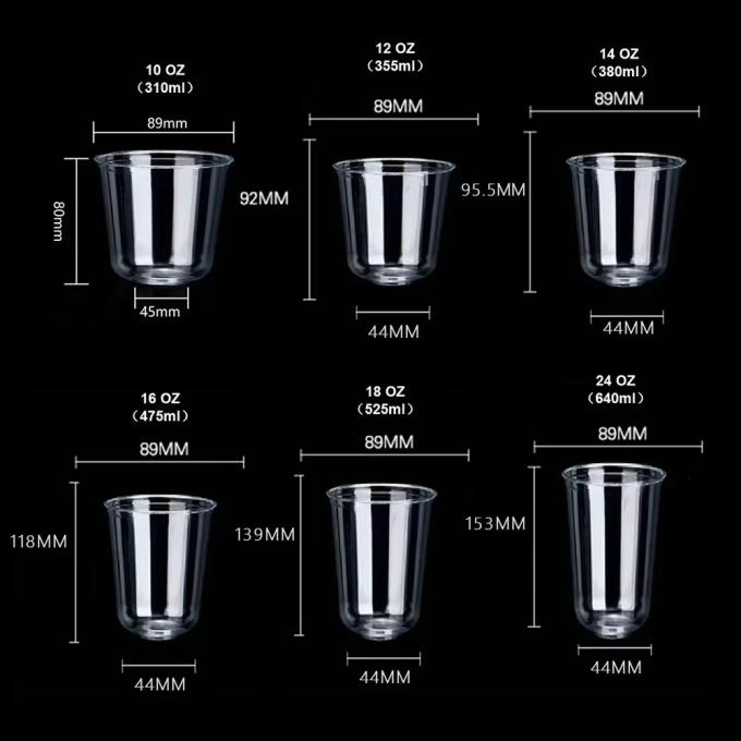 فنجان های پلاستیکی PET یکبار مصرفی با پوشش فنجان های شاک شیر اسموتی فنجان های پلاستیکی یکبار مصرفی شفاف فنجان های پلاستیکی PET برای چای شیر بوبا 8