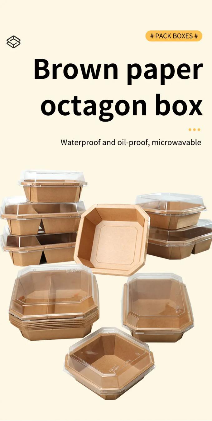 Mangkuk Oval Kertas Kraft Printer Kustom Mangkuk Sekali Pakai Kertas Mangkuk Kraft Kertas 26oz Dengan Tutup 0