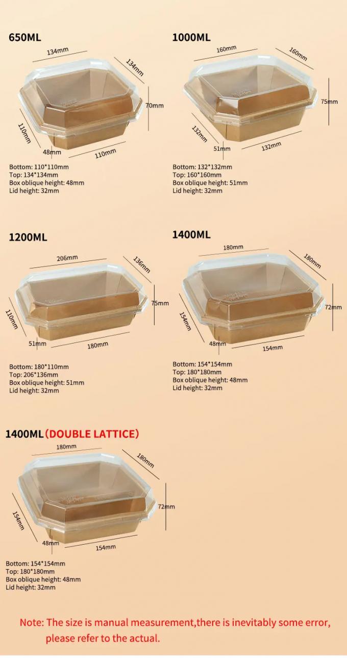 Mangkuk Oval Kertas Kraft Printer Kustom Mangkuk Sekali Pakai Kertas Mangkuk Kraft Kertas 26oz Dengan Tutup 3