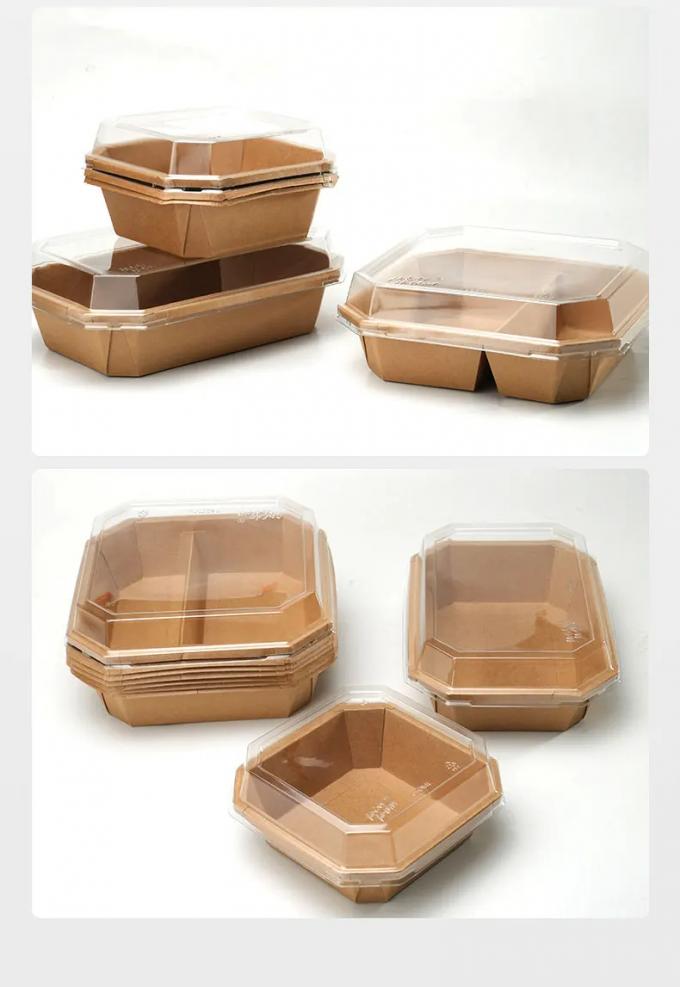 Mangkuk Oval Kertas Kraft Printer Kustom Mangkuk Sekali Pakai Kertas Mangkuk Kraft Kertas 26oz Dengan Tutup 5