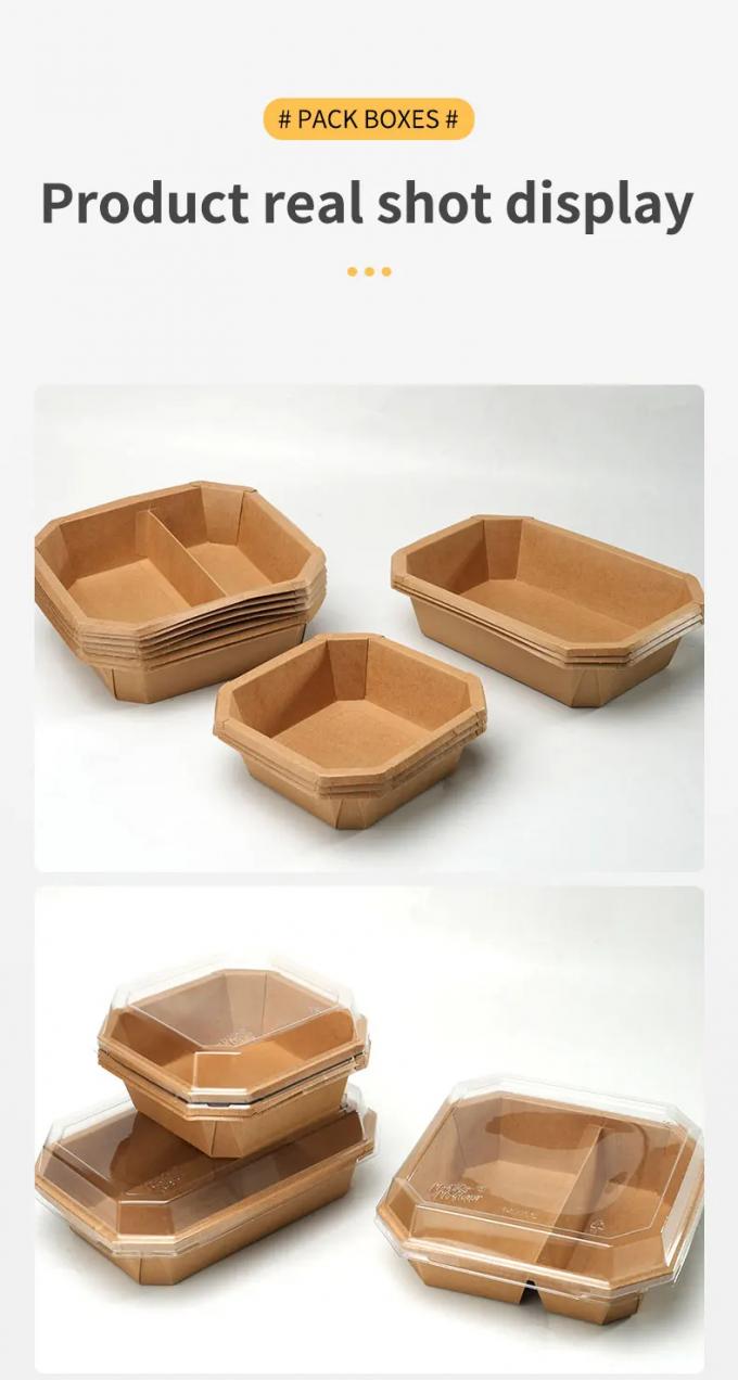 Mangkuk Oval Kertas Kraft Printer Kustom Mangkuk Sekali Pakai Kertas Mangkuk Kraft Kertas 26oz Dengan Tutup 4