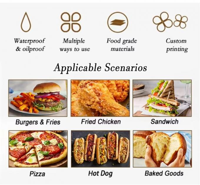 Custom Printed Sandwich Burger Burrito Package Greaseproof Wrapping Paper Food Grade Bread Grease Proof Paper with logo 4